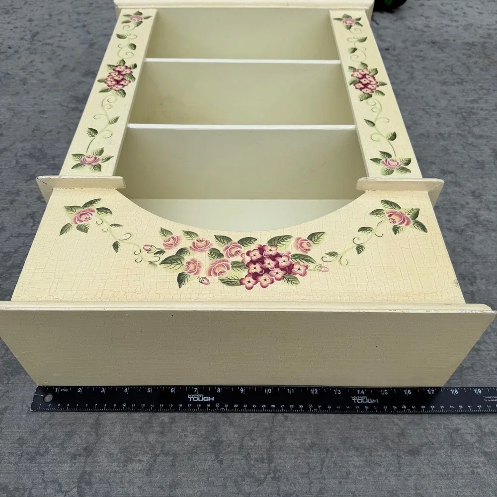 Vtg Home Interiors Floral Wall Shelf Cream Crackle Pink Rose Purple Hydrangea